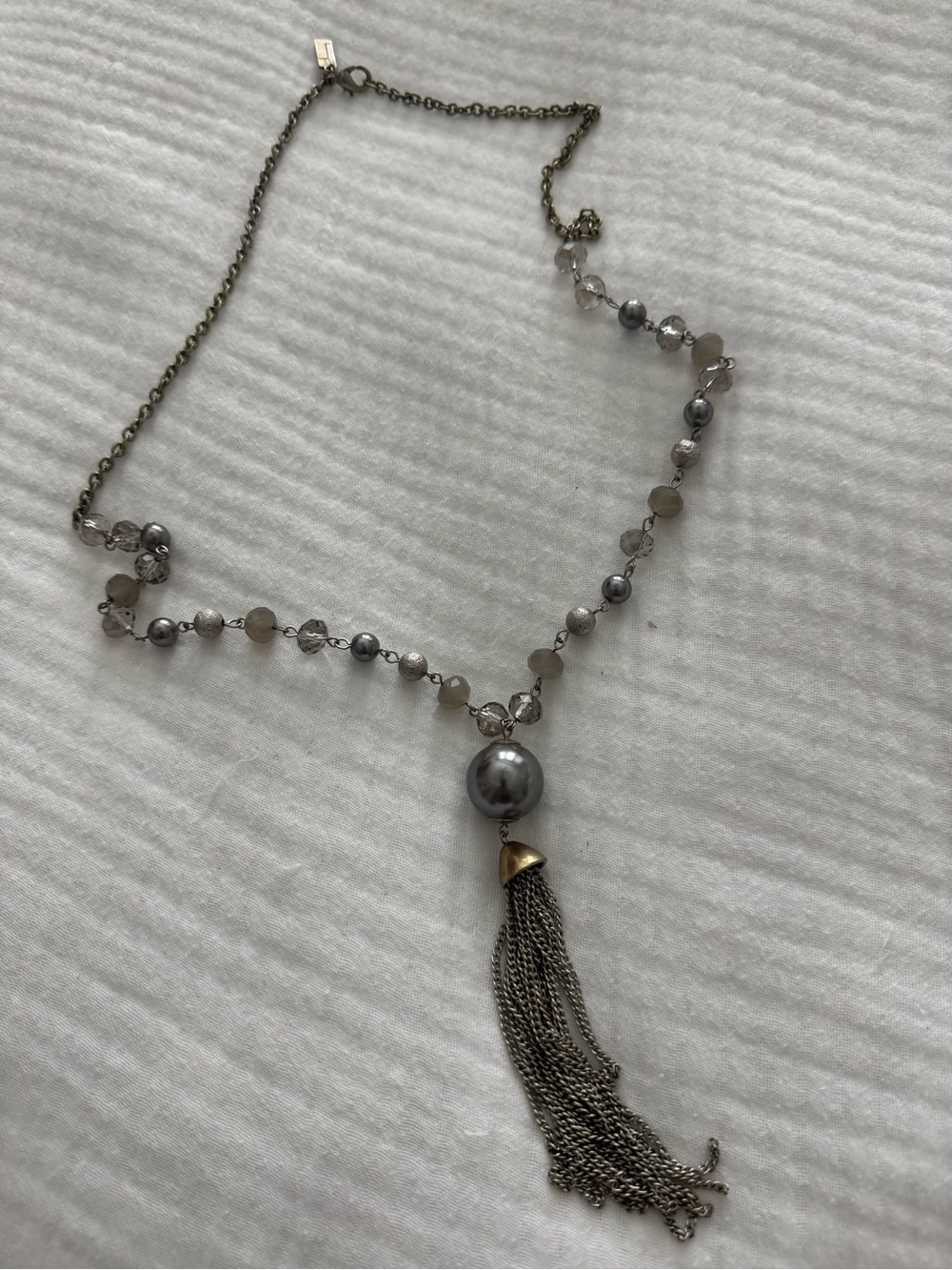 FREE when you bundle!! Elegant Grey Beaded Tassel Necklace